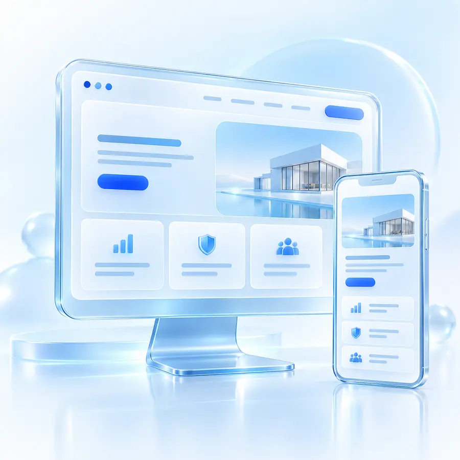 Glass browser and phone illustrating a responsive business website