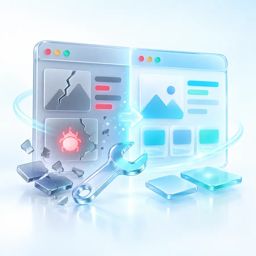 Website interface changing from broken to repaired